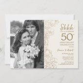 Invitation Surprise 50e anniversaire avec photo - Gold Floral (Devant)