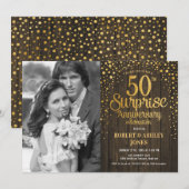 Invitation Surprise 50e anniversaire avec photo - Or Bois (Devant / Derrière)