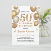 Invitation Surprise 50e anniversaire Ballons blanc et or (Debout devant)