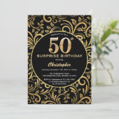 Invitation Surprise 50e anniversaire Black and Gold Floral (Debout devant)