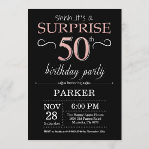 Invitation Surprise 50e anniversaire Black and Rose Pink Gold