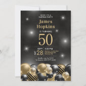 Invitation Surprise 50e anniversaire Black Gold Balloons Part (Devant)