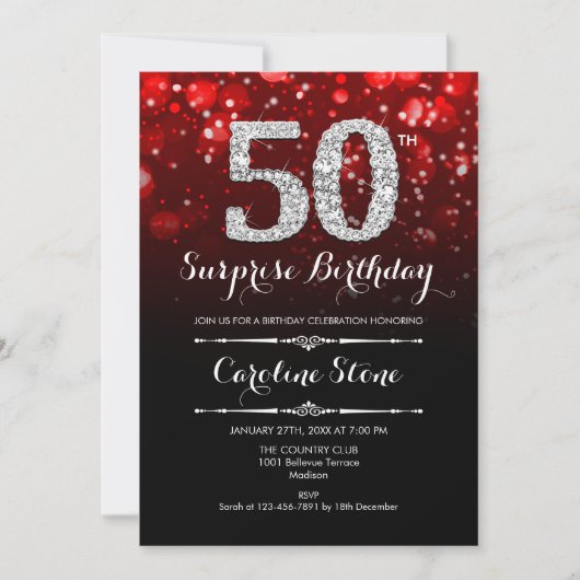 Invitation Surprise 50e anniversaire - Black Red Silver (Devant)