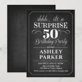 Invitation Surprise 50e anniversaire - Chalkboard Blanc Noir (Devant / Derrière)