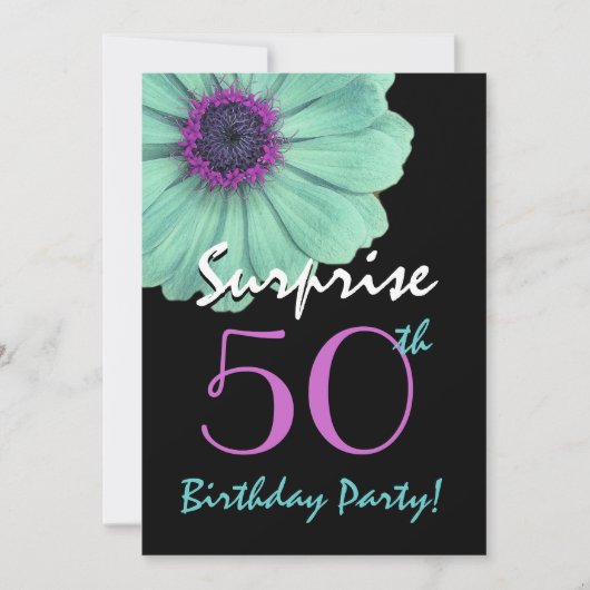 Invitation Surprise 50e anniversaire Daisy turquoise et viole (Devant)
