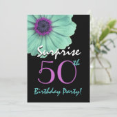 Invitation Surprise 50e anniversaire Daisy turquoise et viole (Debout devant)