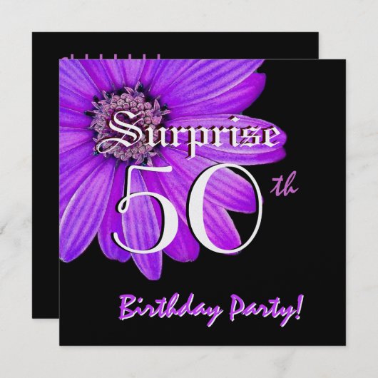 Invitation SURPRISE 50e anniversaire Daisy violette W1874 (Devant / Derrière)