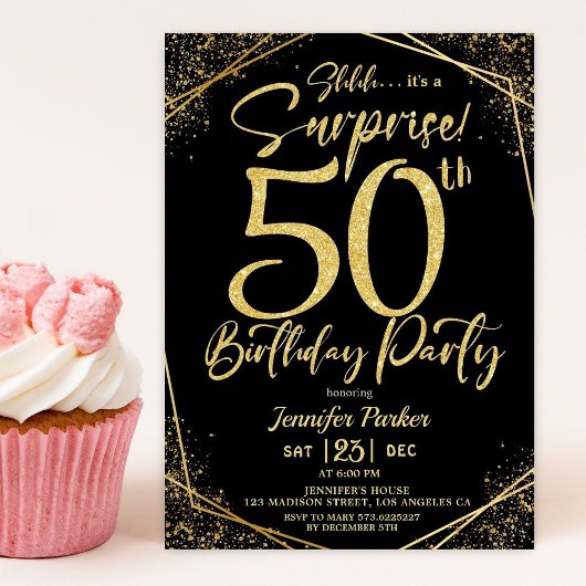Invitation Surprise 50e anniversaire de fête Black & Gold Par