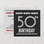 Invitation SURPRISE 50e anniversaire de la fête Noir blanc W1 (Devant / Derrière)