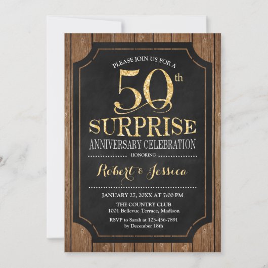 Invitation Surprise 50e anniversaire de mariage - Bois Or (Devant)