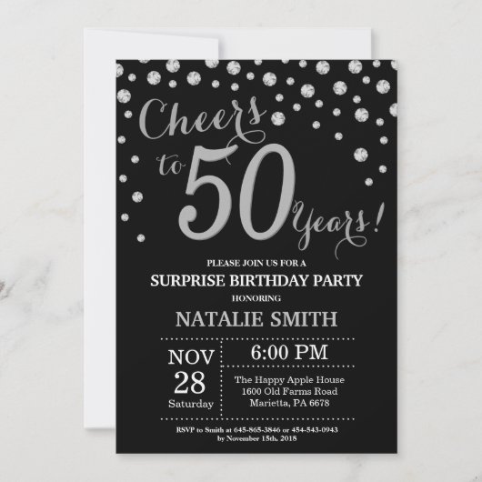 Invitation Surprise 50e anniversaire Diamant noir et argent (Devant)