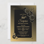 Invitation Surprise 50e anniversaire Dîner Black Gold Bordure (Devant)