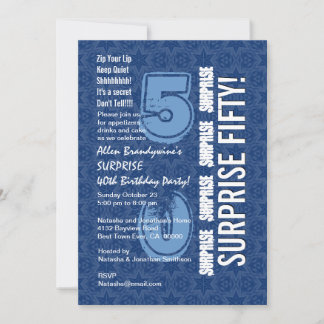 Invitation SURPRISE 50e anniversaire F646 moderne bleu et bla