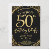 Invitation Surprise 50e anniversaire fête Chic Black & Gold (Devant)