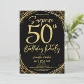 Invitation Surprise 50e anniversaire fête Chic Black & Gold (Debout devant)