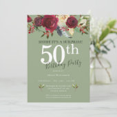 Invitation Surprise 50e anniversaire fête Rose rouge Floral (Debout devant)