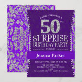 Invitation Surprise 50e anniversaire fête - Silver Purple (Devant / Derrière)