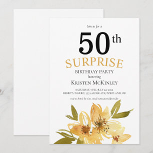 Invitation Surprise 50e Anniversaire Fleurs Noires Jaunes