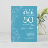 Invitation Surprise 50e anniversaire - Floral Light Blue (Debout devant)
