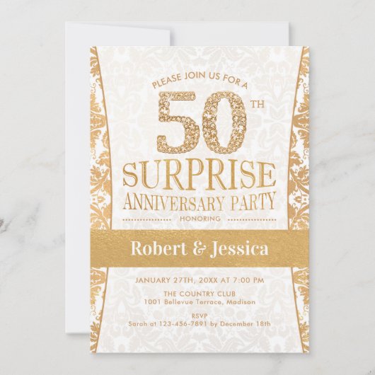 Invitation Surprise 50e anniversaire - Gold White (Devant)