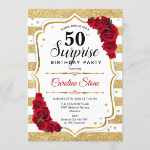 Invitation Surprise 50e anniversaire - Gold White Red