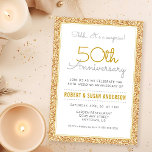 Invitation Surprise 50e anniversaire Mariage Parties scintill<br><div class="desc">Cette simple mais élégante invitation à la célébration du 50e anniversaire du Mariage de la surprise présente une bordure de parties scintillant en faux or. Le texte personnalisé vous permet d'ajouter les détails de votre invitation.</div>