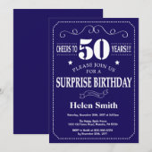 Invitation Surprise 50e anniversaire Marine bleu et blanc (Devant / Derrière)