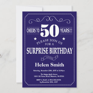 Invitation Surprise 50e anniversaire Marine bleu et blanc