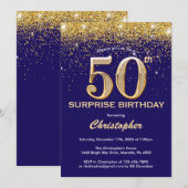Invitation Surprise 50e anniversaire Marine Blue and Gold Par (Devant / Derrière)