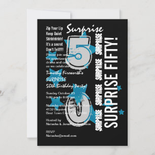 Invitation SURPRISE 50e anniversaire moderne Blue Stars W1758