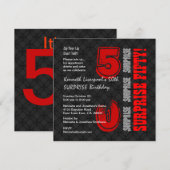 Invitation SURPRISE 50e anniversaire moderne Noir rouge W587 (Devant / Derrière)