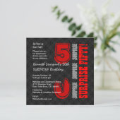 Invitation SURPRISE 50e anniversaire moderne Noir rouge W587 (Debout devant)