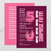 Invitation SURPRISE 50e Anniversaire moderne Vin Bourgogne ro (Devant / Derrière)