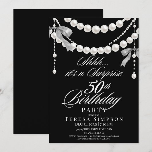 Invitation Surprise 50e Anniversaire Noir & Blanc (Devant / Derrière)