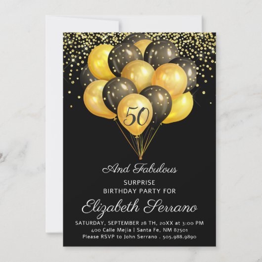 Invitation Surprise 50e anniversaire Noir et Or (Devant)