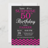 Invitation Surprise 50e anniversaire Noir et rose chaud (Devant)