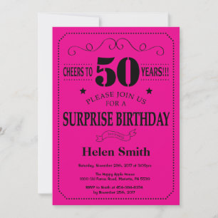 Invitation Surprise 50e Anniversaire Noir et Rose Chaud