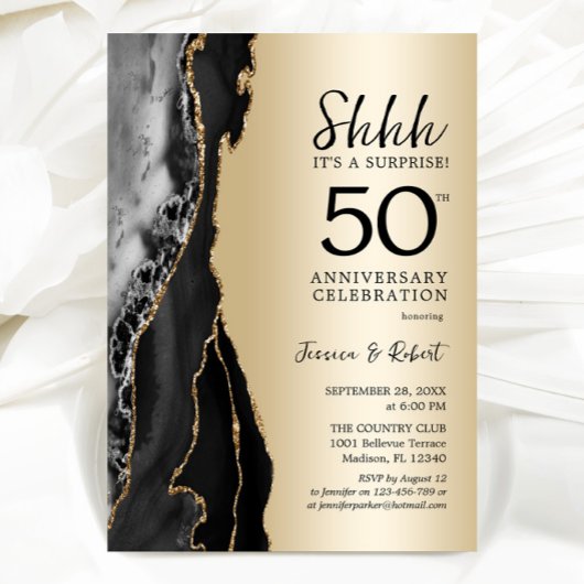 Invitation Surprise 50e anniversaire noir or