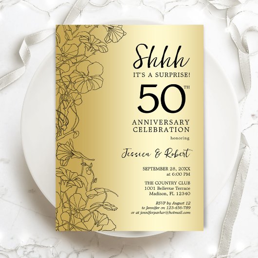 Invitation Surprise 50e anniversaire noir or