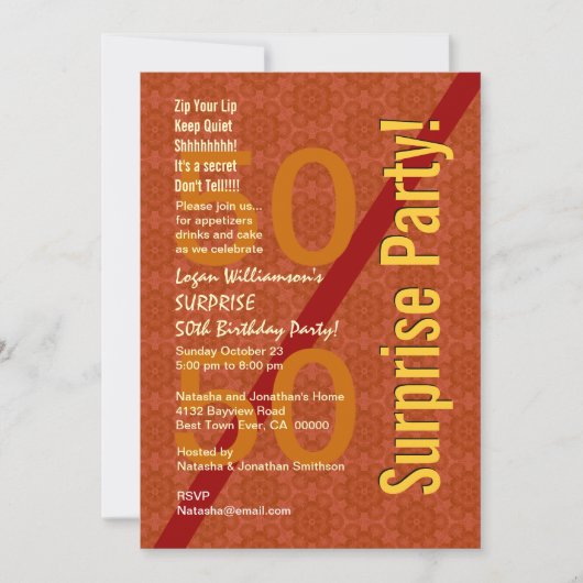 Invitation SURPRISE 50e anniversaire Orange Gold Gears B322 (Devant)