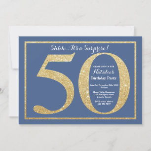 Invitation Surprise 50e Anniversaire Paillettes Bleues et Dor