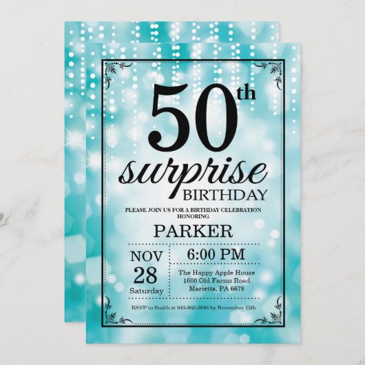 Invitation surprise 50e anniversaire Parties scint (Devant / Derrière)