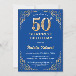 Invitation Surprise 50e anniversaire Parties scintillant bleu