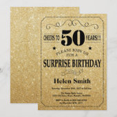 Invitation Surprise 50e anniversaire Parties scintillant Noir (Devant / Derrière)