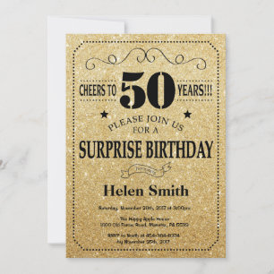 Invitation Surprise 50e anniversaire Parties scintillant Noir