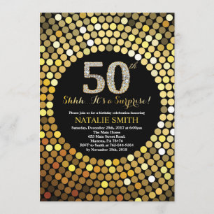 Invitation Surprise 50e anniversaire Parties scintillant Noir
