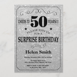 Invitation Surprise 50e anniversaire Parties scintillant noir