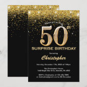 Invitation Surprise 50e anniversaire Parties scintillant Noir (Devant / Derrière)
