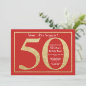 Invitation Surprise 50e anniversaire Parties scintillant roug (Debout devant)