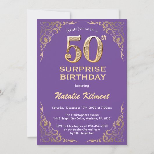 Invitation Surprise 50e anniversaire Parties scintillant viol (Devant)